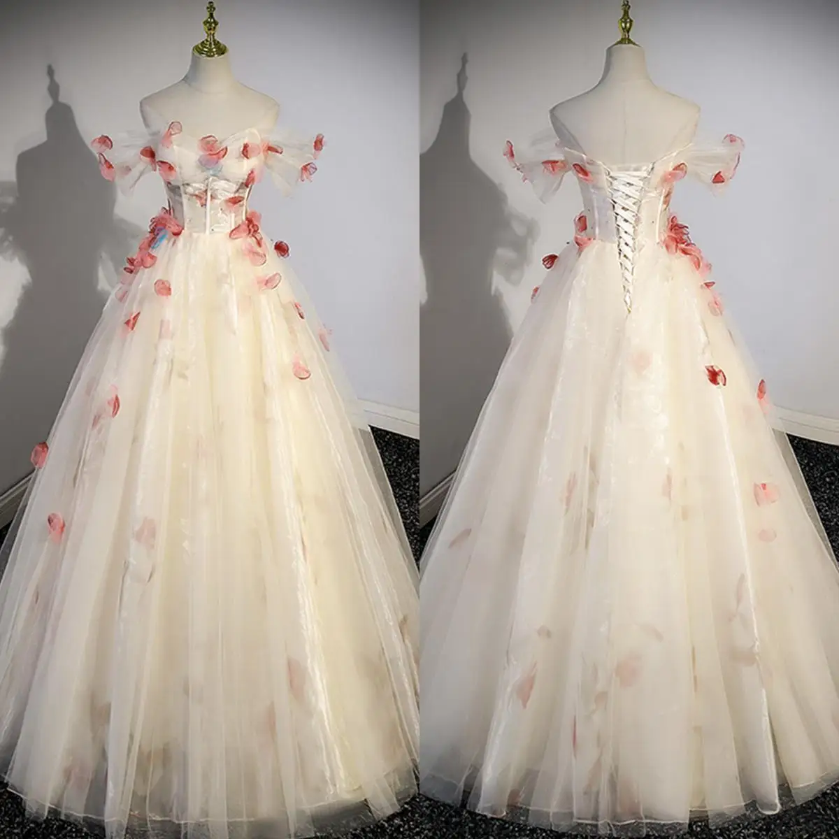 Wholesale FWM White A-line Elegant Floral Tulle Evening Party Dress Floor-length Sweet Pink Formal Party Gowns Vestido De Festa