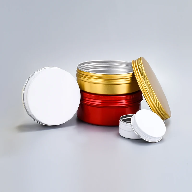 wholesale 5ml 100ml 200ml 1000ml frosted custom sliver small tea  round cosmetic candy metal aluminum cream jars  with screw lid