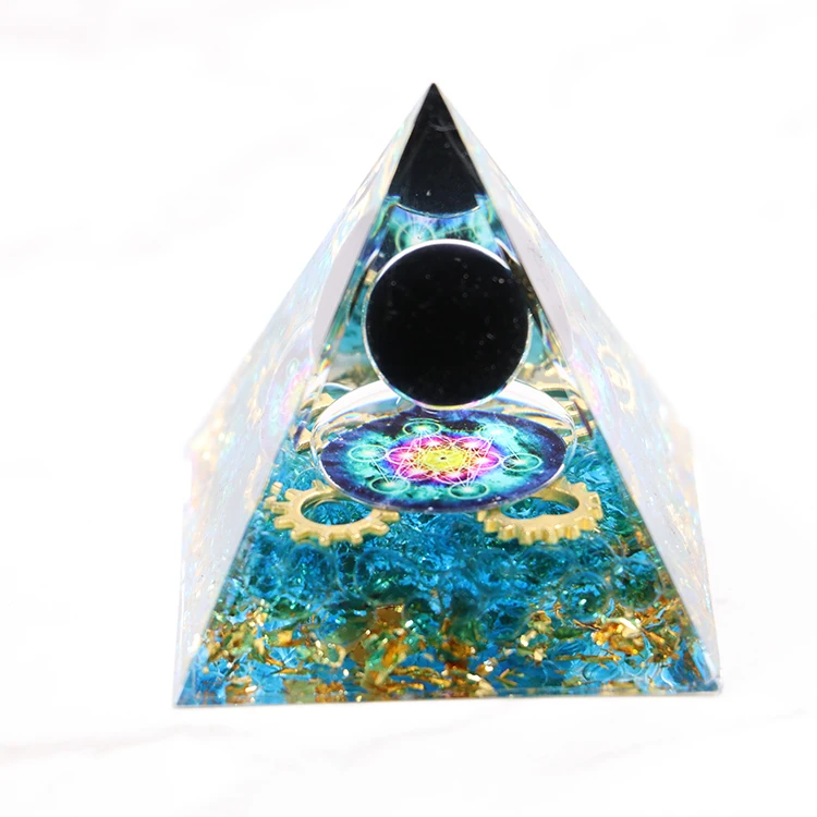 Orgonite Healing Pyramid Amethyst & Aquamarine Stone Resin Craft Healing Crystal Pyramid