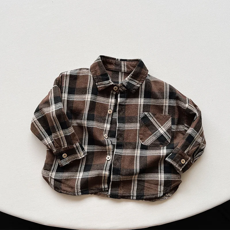 Winter cotton shirt for boys and girls with plaid collar and velvet shirt jacket kids casual jacket