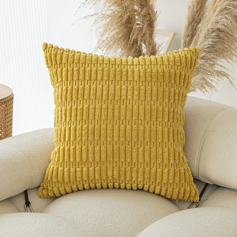 Queeneo Solid Color Corduroy Throw Pillow Striped Jacquard Custom Pillow Cover Corn Kernels Decorative Pillow Case
