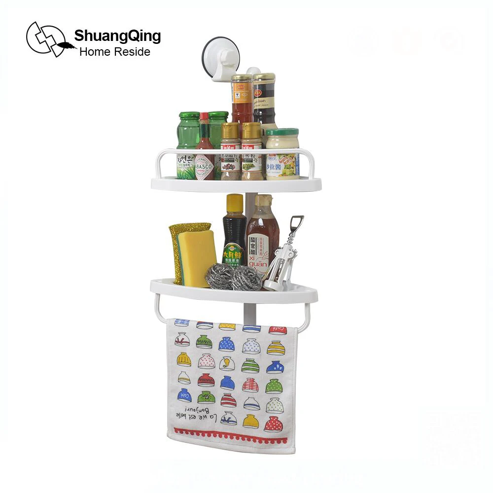 SHUANGQING FACTORY Direct To Sale High Quality Suction Double Layer Corner Wall Shelf With Plate Holder Bathroom Wholesales