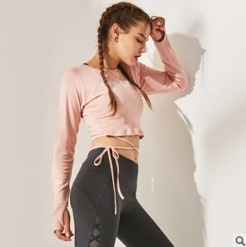 
New bandage yoga clothes long sleeves loose leisure leaking umbilical running fitness clothes were thin sports jacket women 