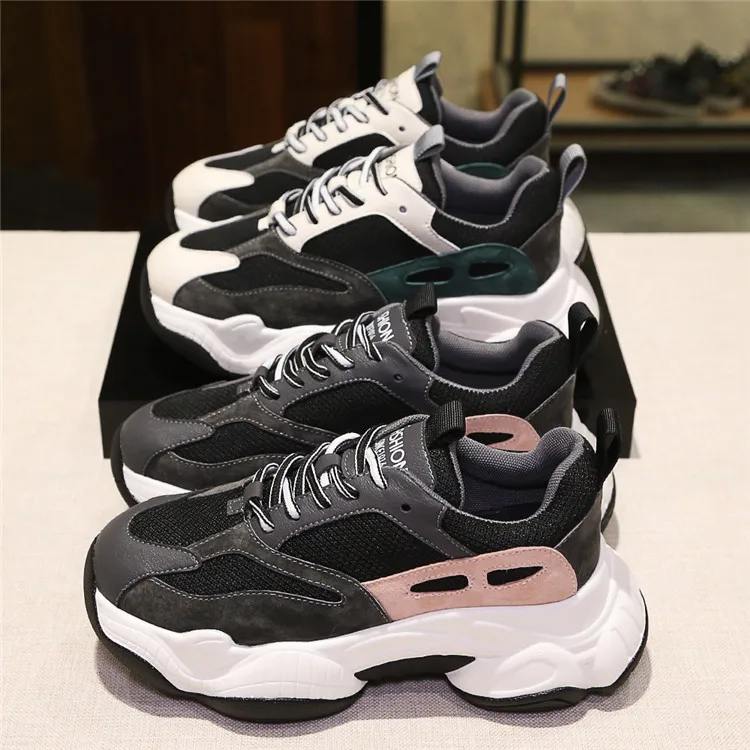 Wholesale women leather sneakers custom pigskin and mesh cloth ladies shoes flat casual