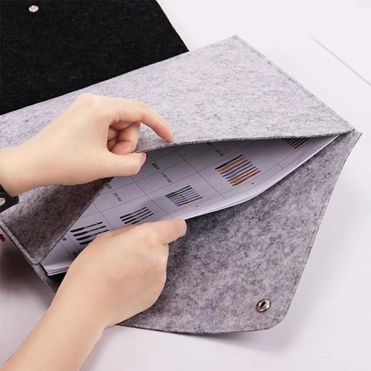 wholesale gray file folder A4 document bag fastener closed hard cover A5 felt envelope bag custom logo for gift card packaging