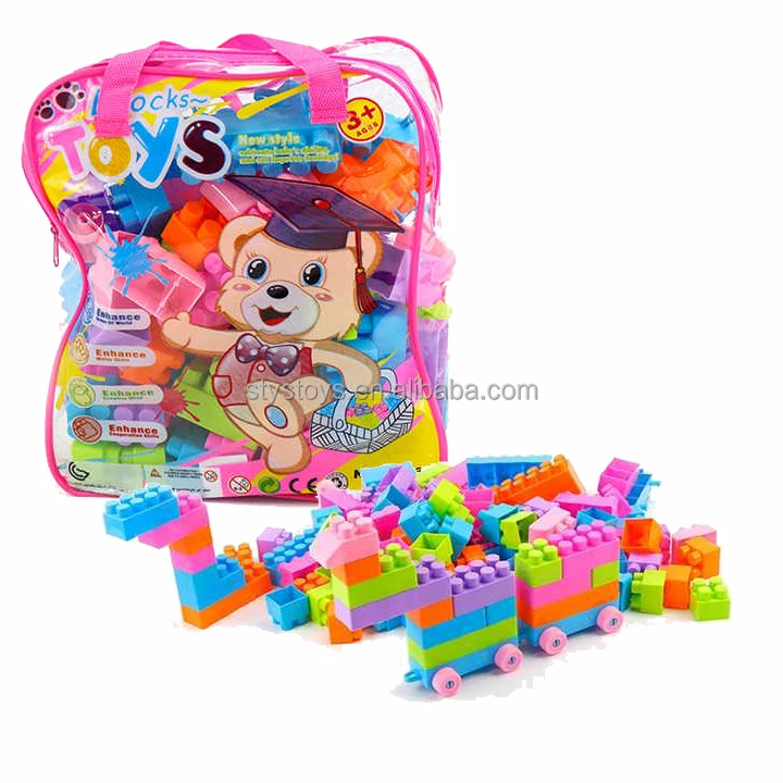 Kid Safety 100PCS Building Blocks Set Multi-Colored  Stacking Blocks With Hand Bag
