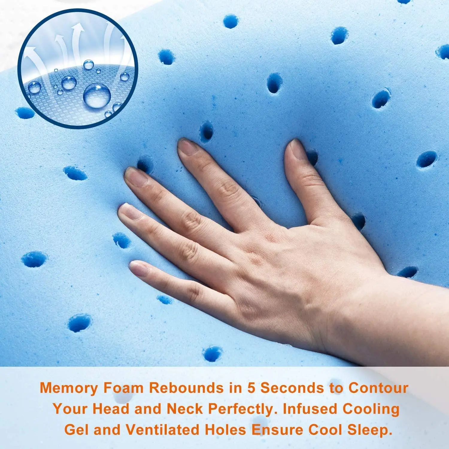 Ventilated Gel Memory Foam Pillow with Zipper Removable Cover for Side and Back Sleepers