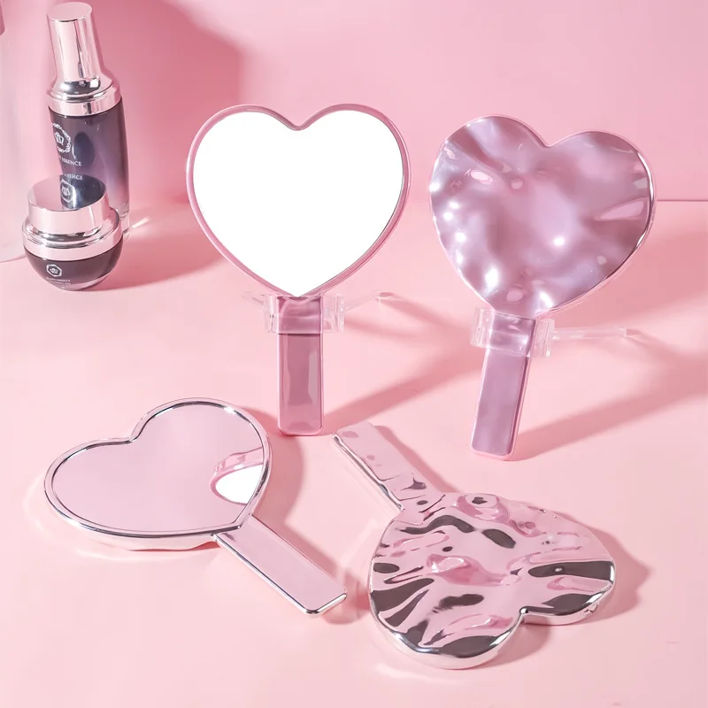 Hot Selling Electroplated Handle Sliver Round Square Small Handheld Makeup Mirror Silver Chrome Handheld Mirror Cosmetic Mirror