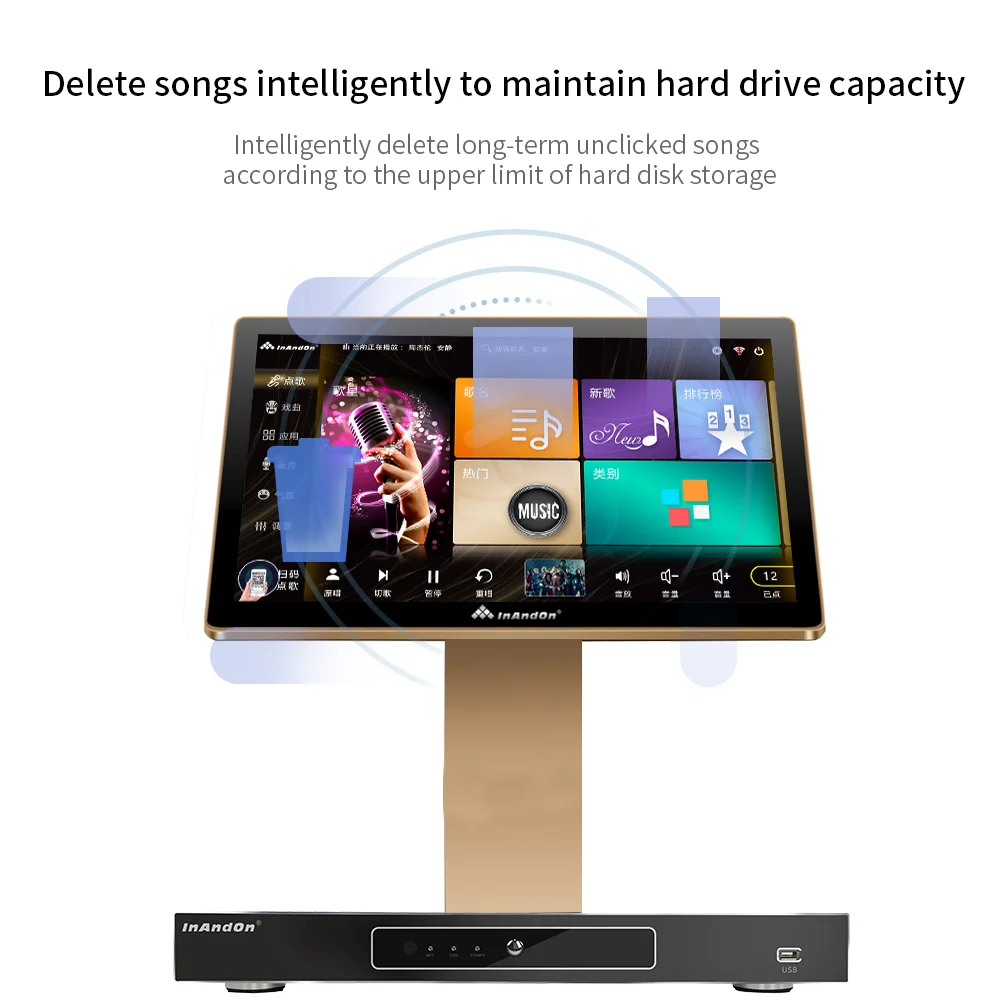 Popular Professional Karaoke System with Screen 21.5 Inch KTV Karaoke Player 6T Wireless Microphone InAndOn Karaoke Machine