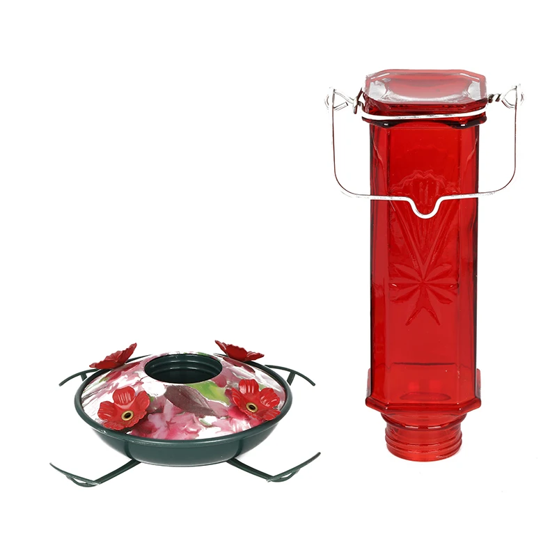 
Square red transparent glass hanging water feeder hummingbird water feeder 