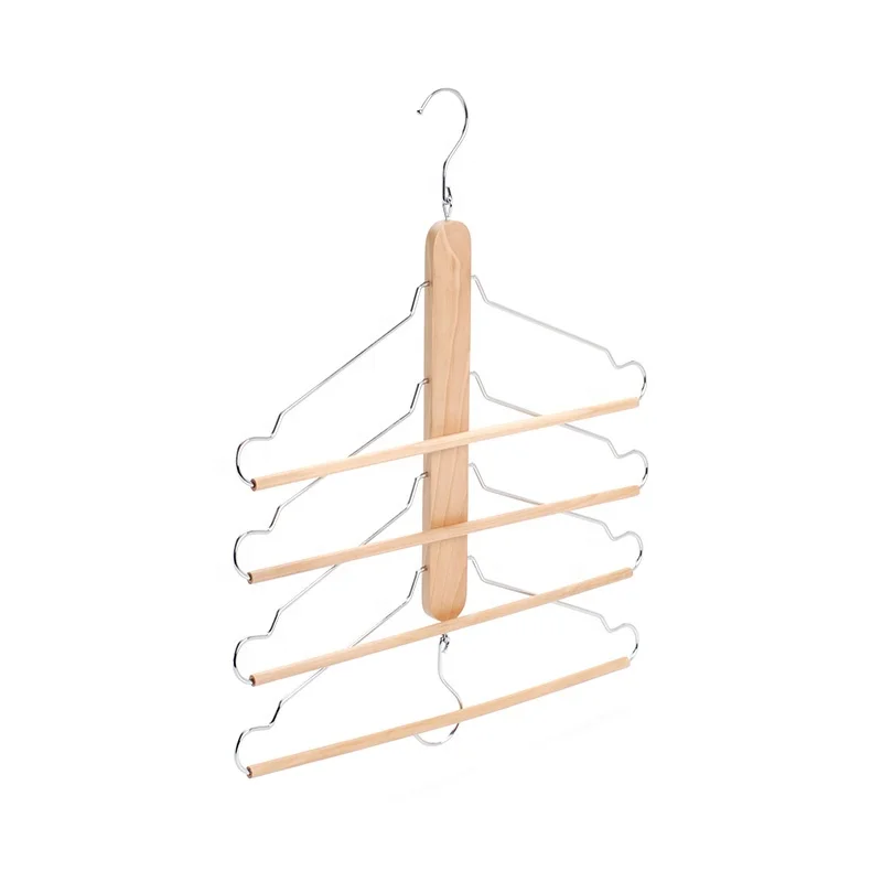 4 layers two hooks natural wooden pants hanger white color pants hanger