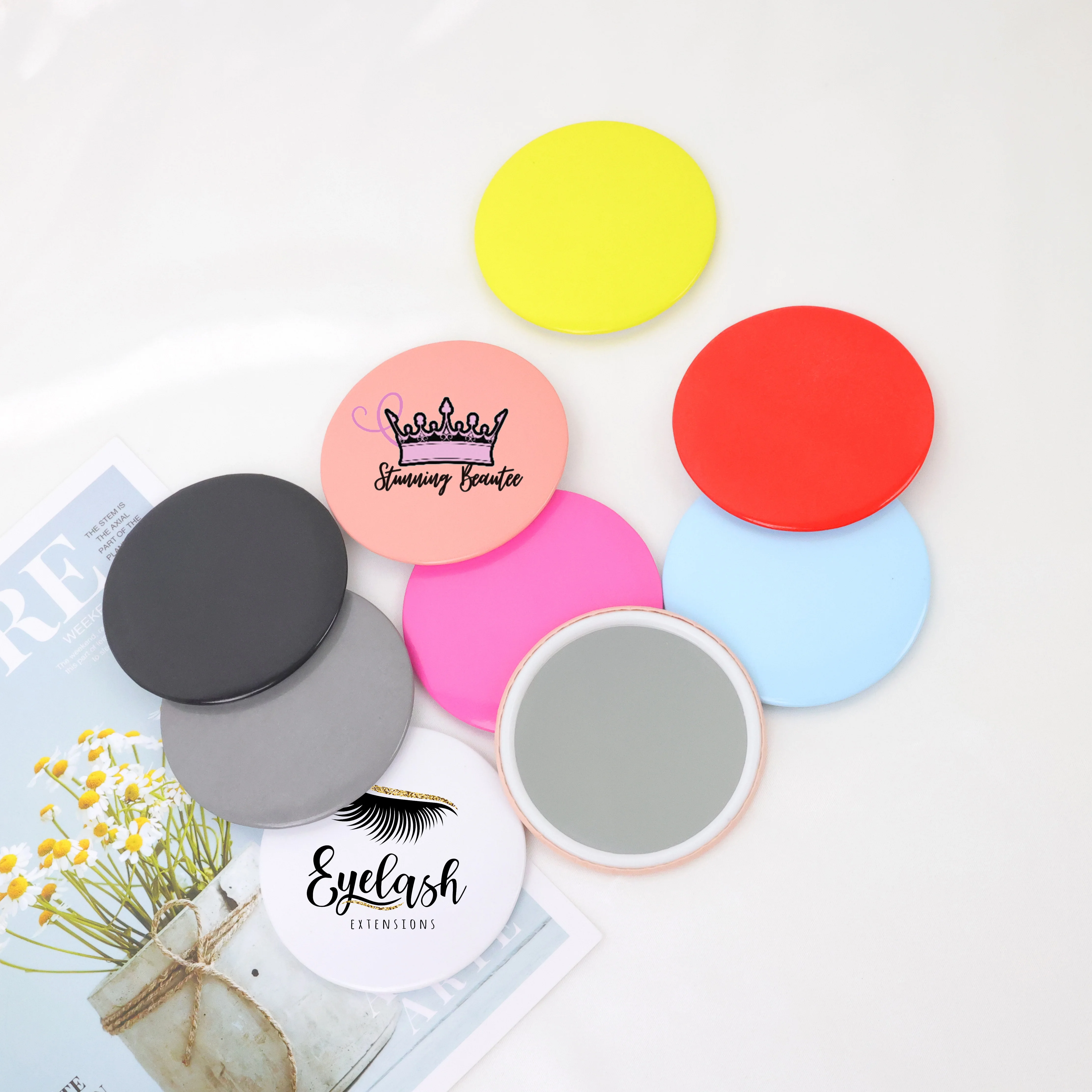 Round promotional pocket mirrors 7cm wholesale small gift mirror giveaways custom logo mini mirror