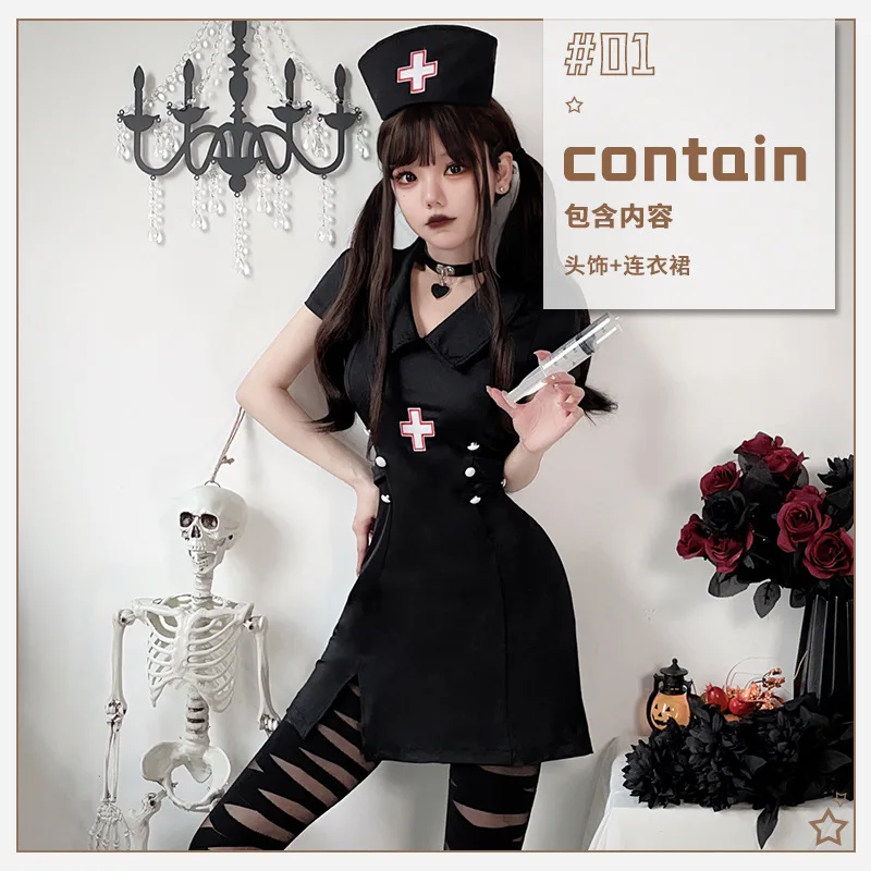 Sexy Nurse Cosplay Halloween Costumes for Women Multi Piece Set Fancy Party Anime Carnival Uniform Dress Vestidos Hat