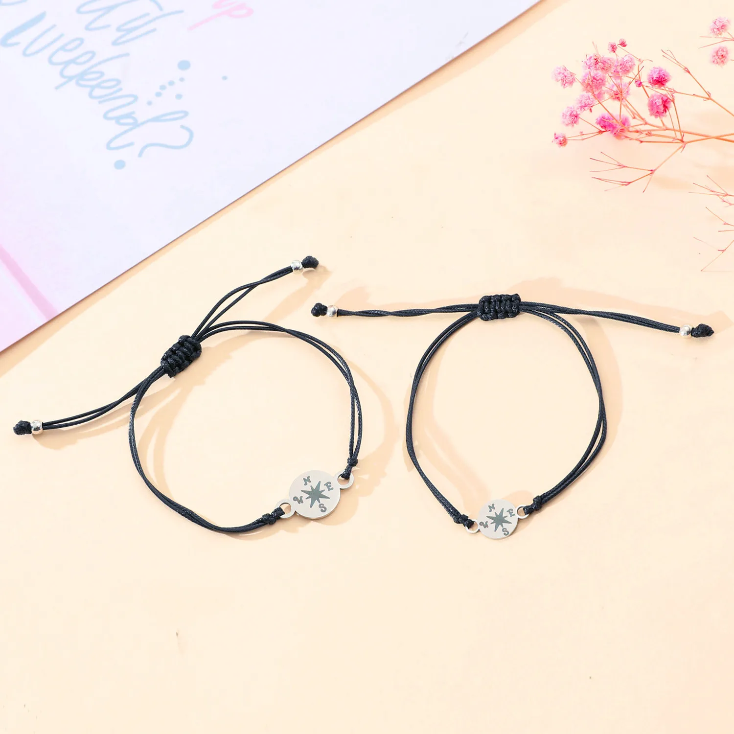 Kindergarten Compass Family Gift Bracelet Parents And Children Woven Rope Bracelet Set Fashion Charm Card Gift Bracelet