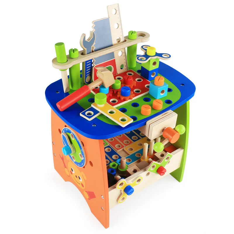 BunnyHi YZ002 Wooden Tool Workbench Toy Play Creative Building Set Wooden Tool Kit Wooden Construction Toy for Kids Toddlers
