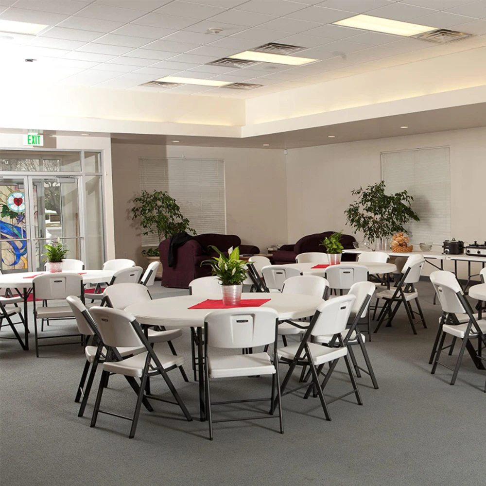 
Outdoor Furniture 4-Foot Round Bi-Fold Granite White Plastic Banquet Folding Table for Restaurant 