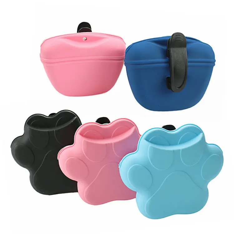 Amazon Custom Logo Food Grade Silicone Yellow Pet Dog Treat Training Pouch Silicone Dog Treat Waist Bags