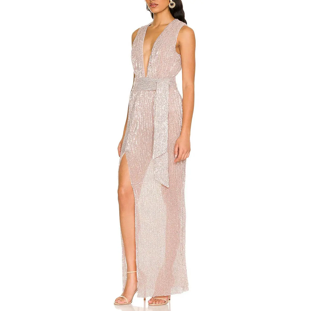 Customized Evening Dress Sequin Deep V Neck Sexy Y2K Night Club Women Dress