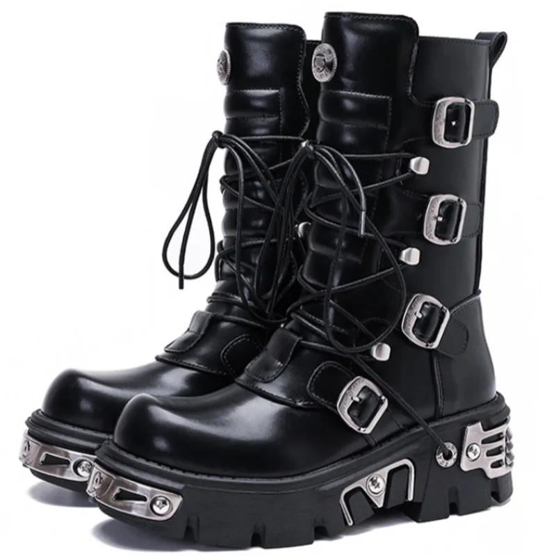 Dropshipping Custom Logo  Metal Punk Gothic Style Platform Boots Height Increasing Women Shoes New Styles