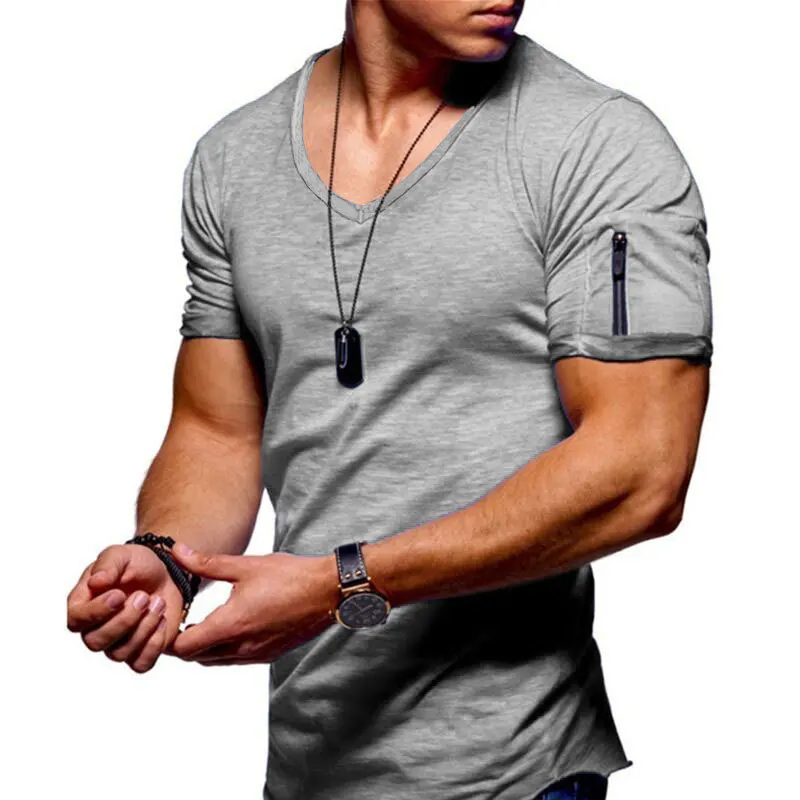 2022 Online shopping china clothes scratch washed man t-shirts v neck gray Tee