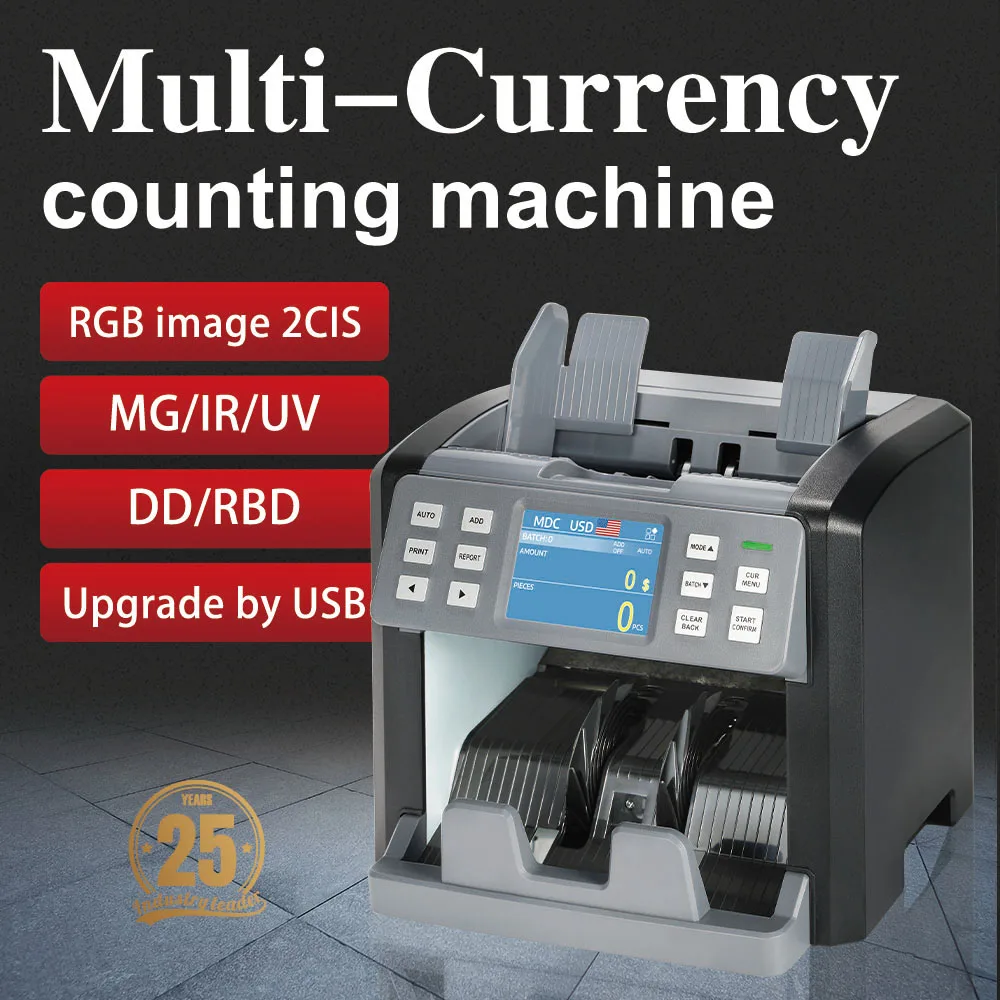 HL- P100 Top Loading Dual CIS Money Detector Mix Value Counter Cash Counting Machine SN reading and printing Multi currency mix