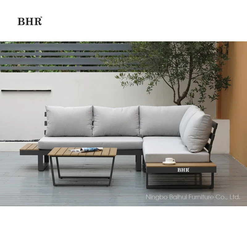 BHR Luxury Teak Wood Outdoor Furniture Garden Sofa L Shape Corner Sofa Hotel Set Sofa Furniture for Backyard Villa