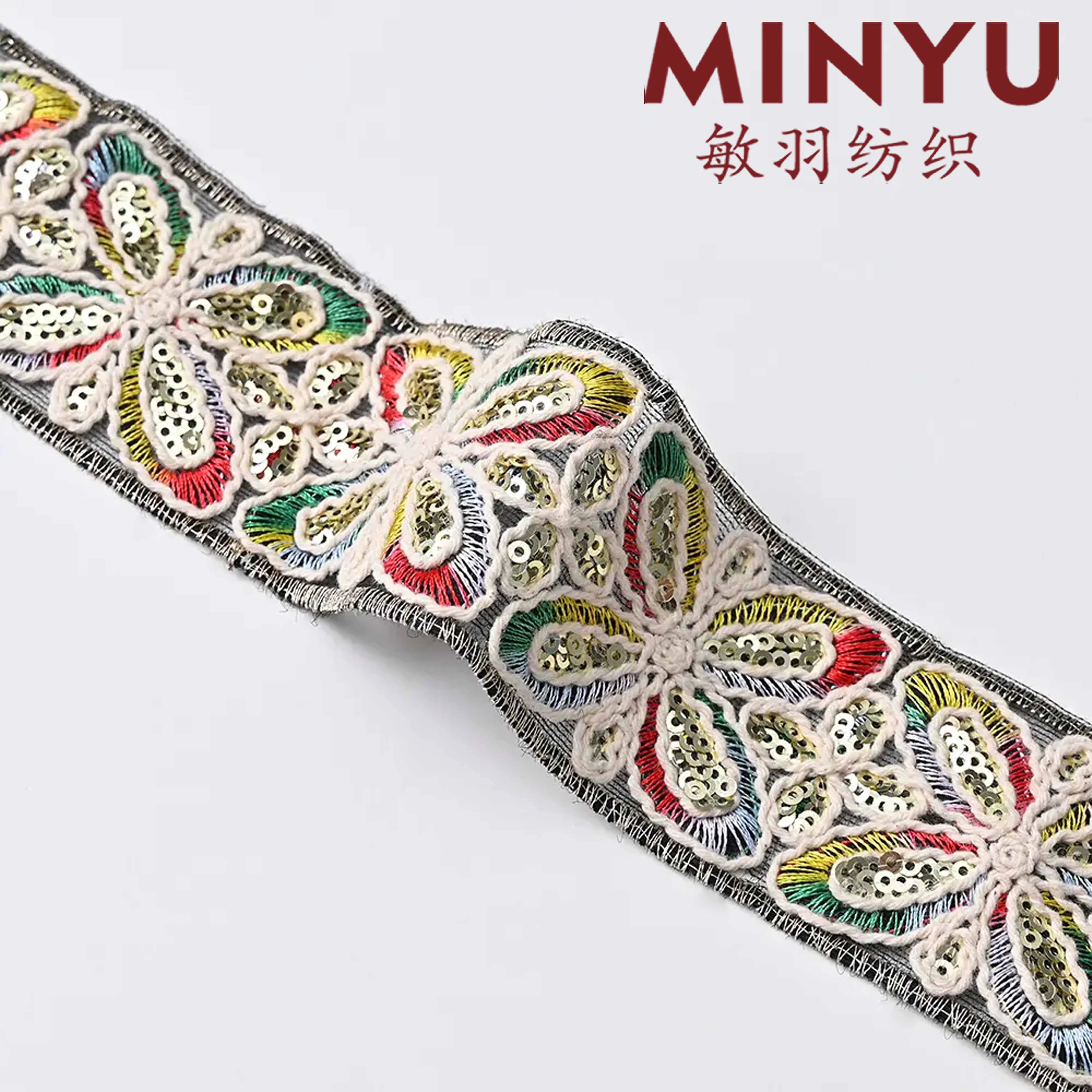 White Black Butterfly Embroidered Polyester Floral Ethnic Lace Decoration Rainbow Color Sew On Lace Trim For Home Decor