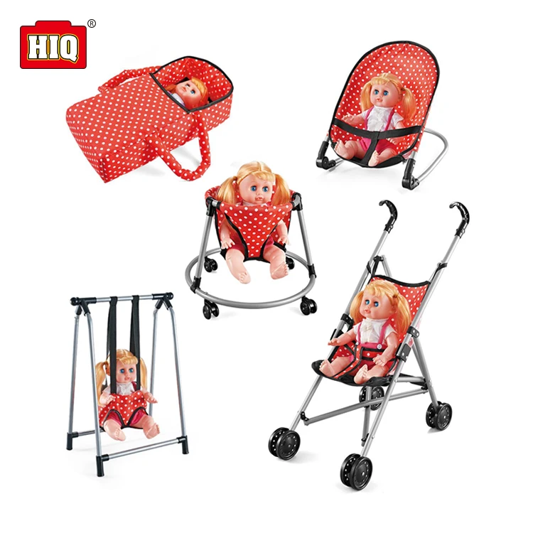 B/O 5 in 1growing up small dolls lifelike doll toys girl wih IC baby stroller rocking chair baby swing