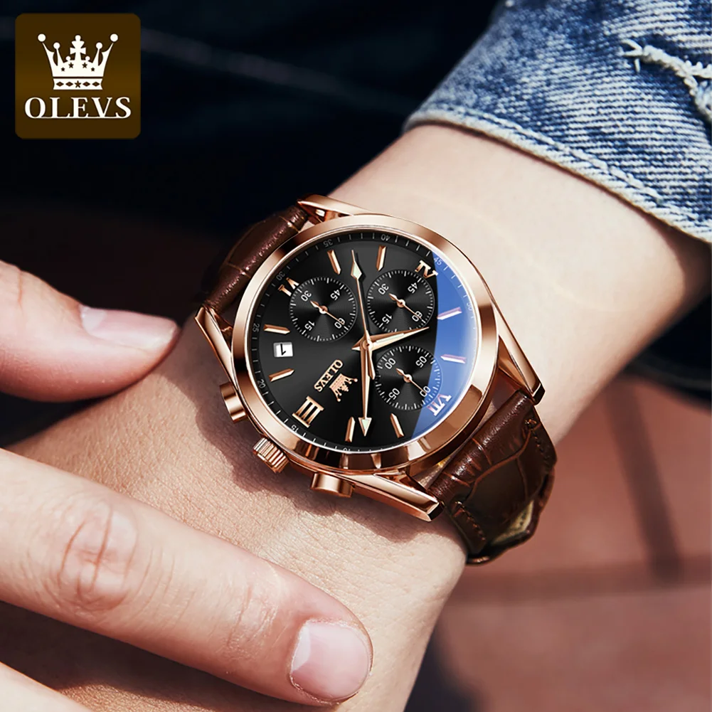 olevs 2872 classic Waterproof  genuine leather belts Wristwatches men wrist brand quartz watches