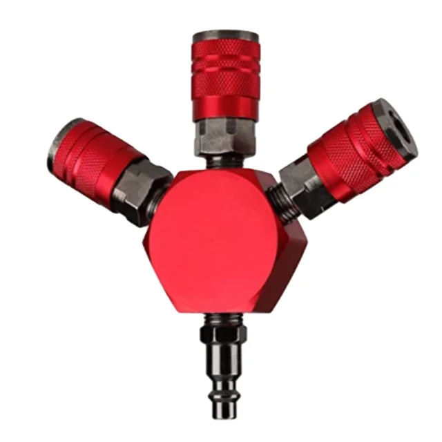 Colors customized 3-Way Air Manifold 4 Ports Aluminum Industrial Flat Hex Quick Connect
