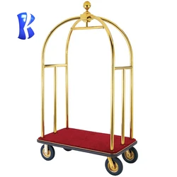OKEY 5 star hotel stainless steel gold color lobby birdcage  trolley bellman luggage cart