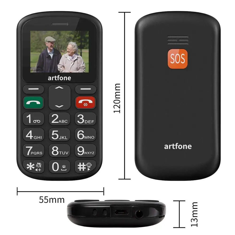 Artfone CF241A GSM раскладушка с большой кнопкой мобильный телефон для пожилых людей телефон-раскладушка SOS-черный
