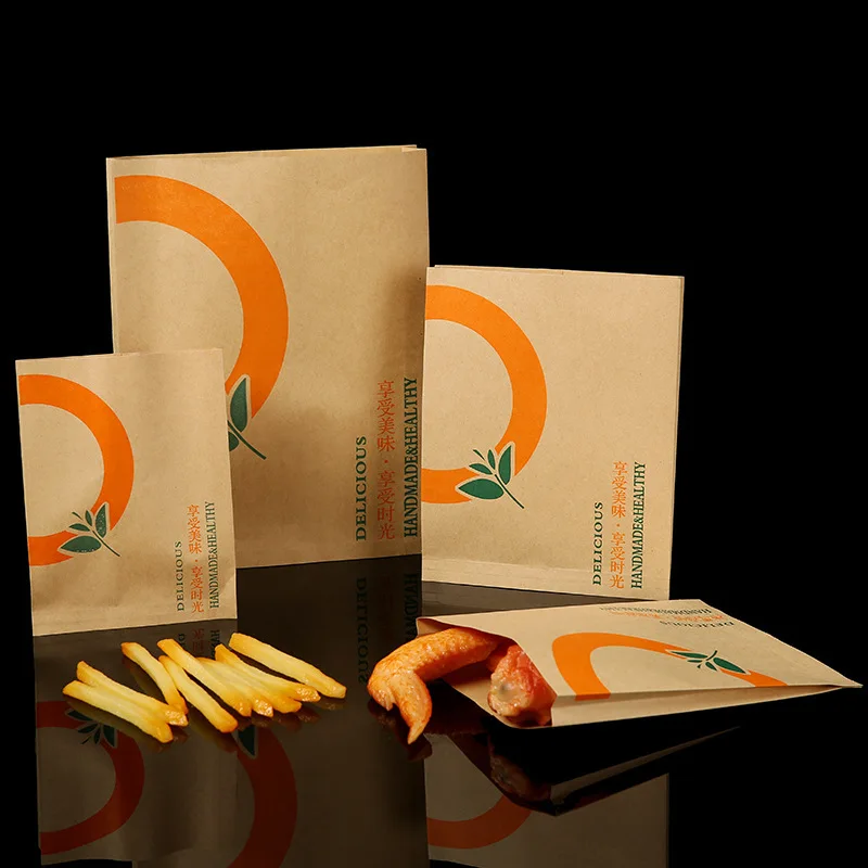 New Disposable Oil-Proof Food Meat Sandwich Pancake Hand-Grabbed Snack Packaging Kraft Paper Bag