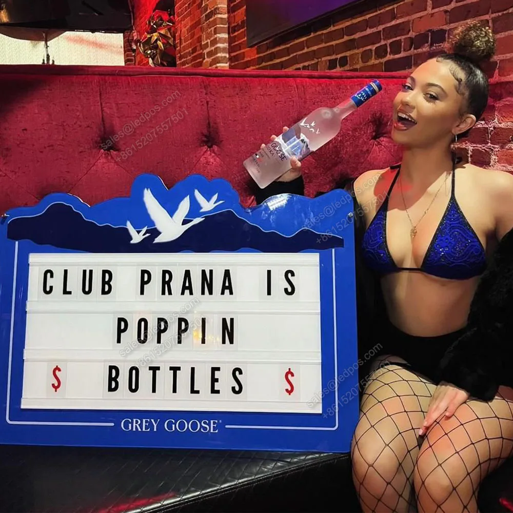 Custom Grey Goose LED Marquee Message Board Sign Vip Vodka Bottle Service Presenter DIY Letters Billboard Sign for Nightclub