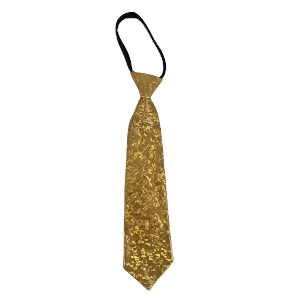 
Hologram golden tie with big Glitter and with zipper Carnival Party accessory Shiny Polyester Lazy Tie And No Need Knots 