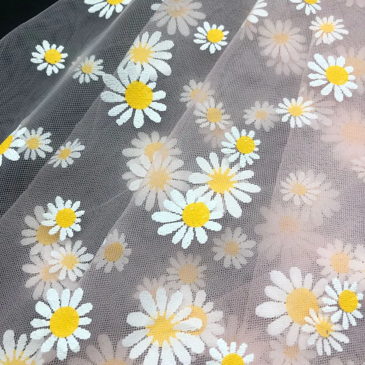 Factory Direct High Quality 100 nylon soft flower tulle mesh DTY puff print Little Daisy wedding lace fabric FOR KIDS GIRL dress