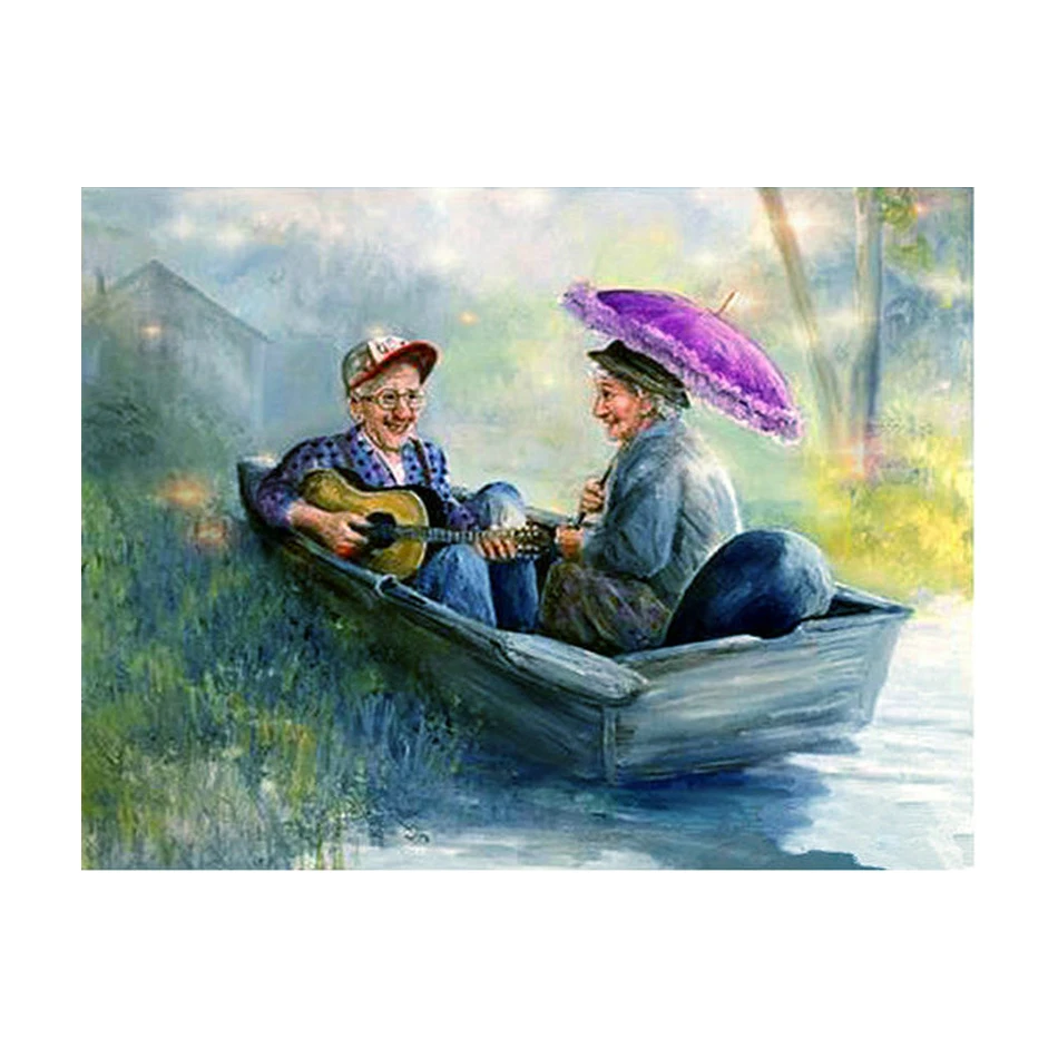 
5D DIY Full Drill Diamond Painting Kit Elderly Couple Love Diamond Painting Boating Play Piano Cross Stitch Home Wall Decor Gift 
