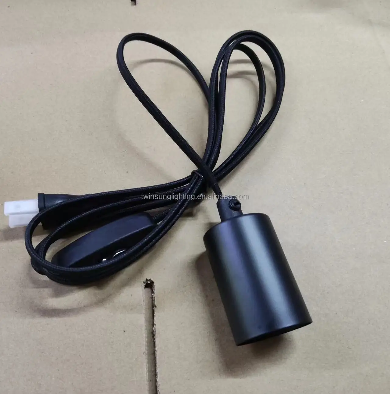 E27 E26 Base Socket 2m 4m Hemp Rope Textile Cable Black Ceiling Plate Lamp Holder