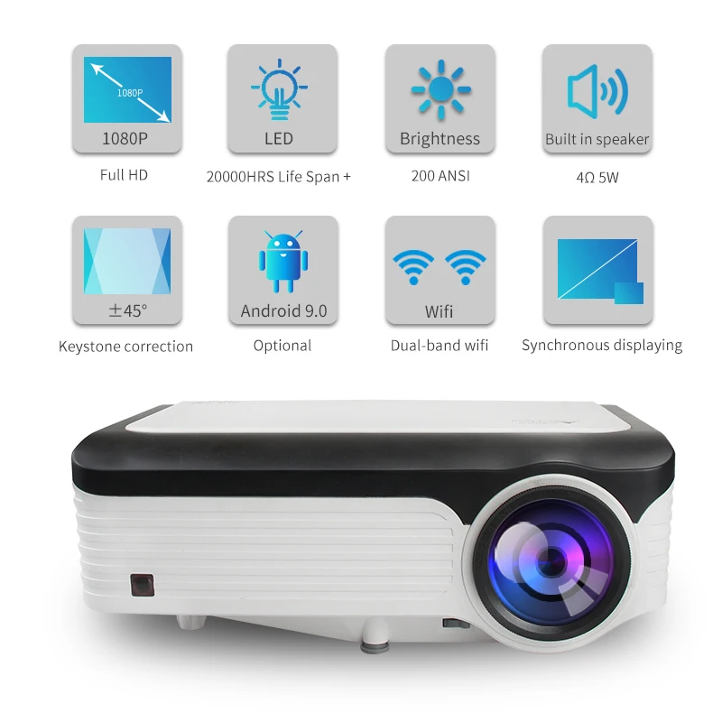 Родной Full Hd 1080P Android 9.0 Os Популярный беспроводной экран Wi-Fi проектор