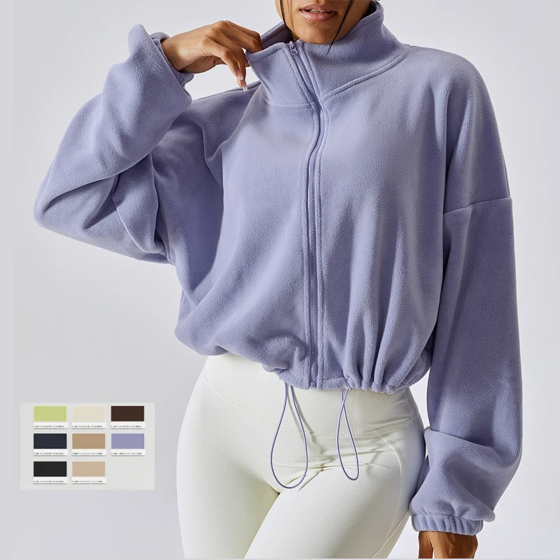 Женская бархатная спортивная куртка с воротником-стойкой и длинными рукавами