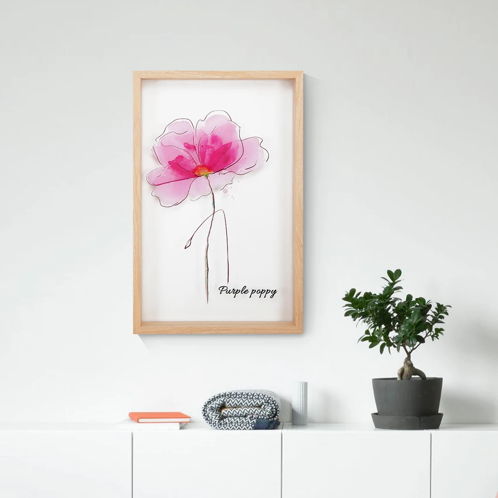 Popular UV printing on glass with pink flower framed art pictures