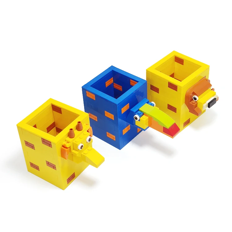 Cute animal eco-friendly organizer box pen stand holder special educational puzzle blocks set plastic Pen Holders for desk