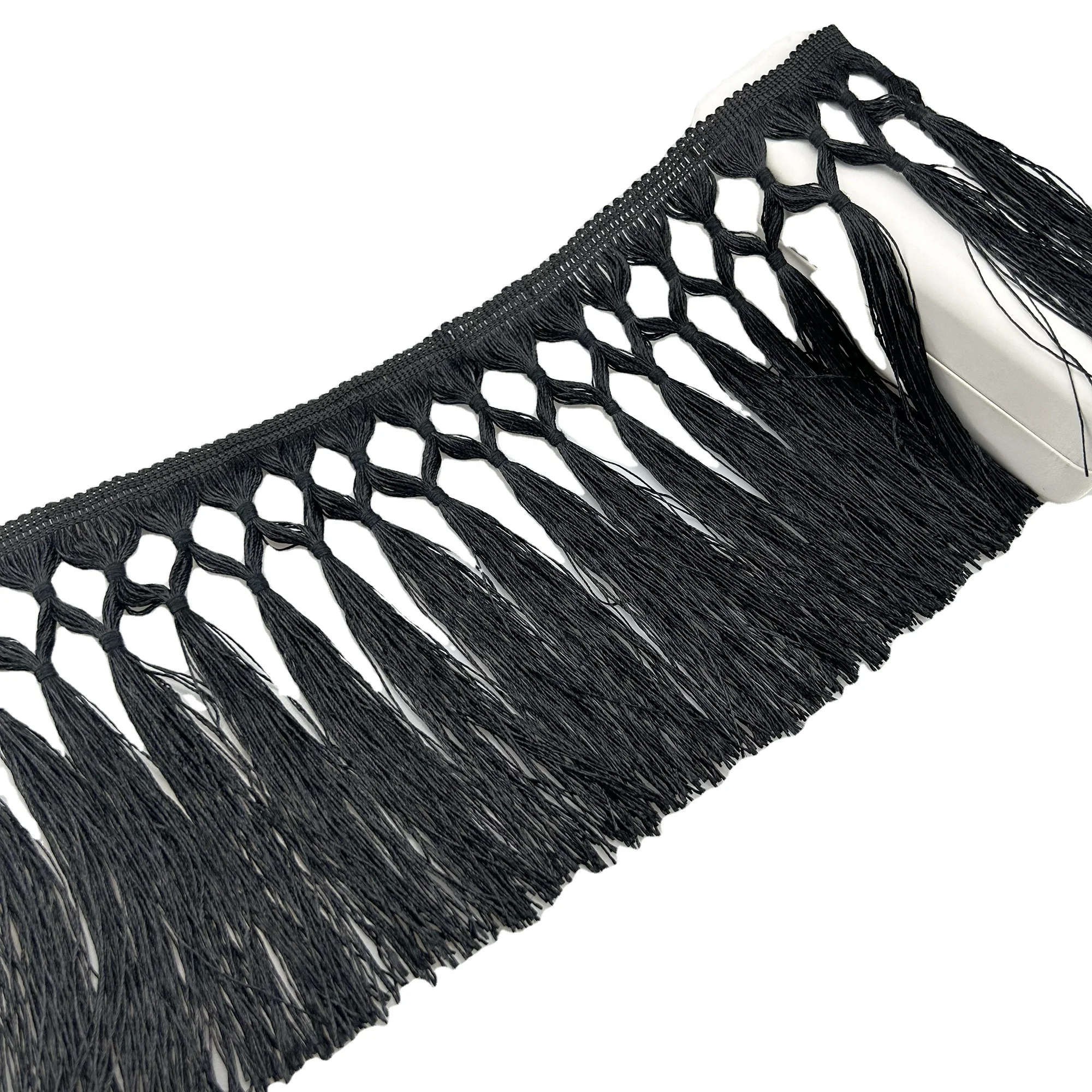 Knotted Black Supplier Fringe Lace Fabric Tassel Furnishings For Curtain Carpet Edge Webbing