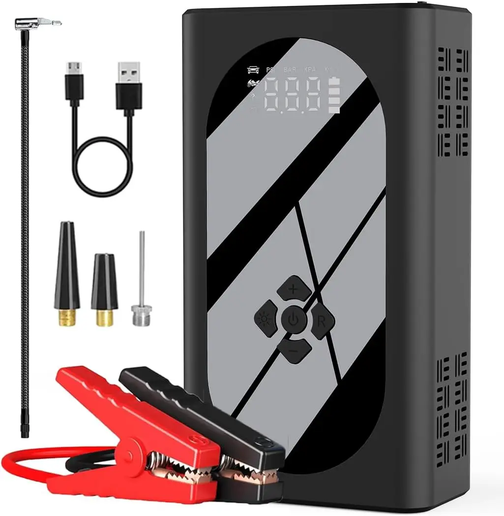 8000mAh car battery jump starter and air pump 12v portable 800A emergency car power bank with air compressor