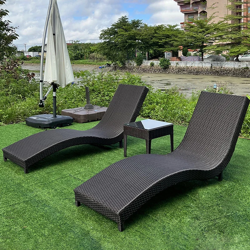 Y171D Outdoor rattan lounge chair ottoman   Recliner waterproof cushion beach garden balcony lounge deck chairs