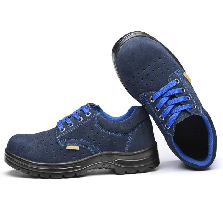 All Season Use Men Blue Suede Cow Leather Safety Shoes Steel Toe Puncture Resistant Work Shoes