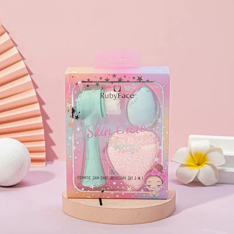 2 In 1 Portable Double Sided Fiber Bristle Silicone Face Brush Facial Cleansing Brush Cleansing Sponge Cleansing Suit