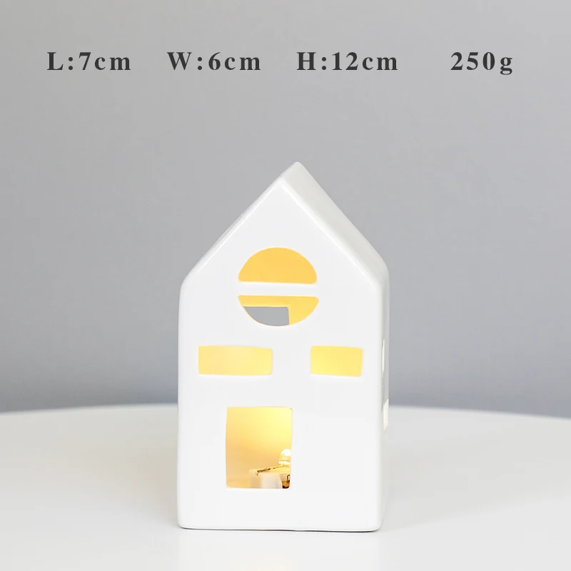 Factory wholesale ceramic classic pure white glitter christmas village house with LED lights