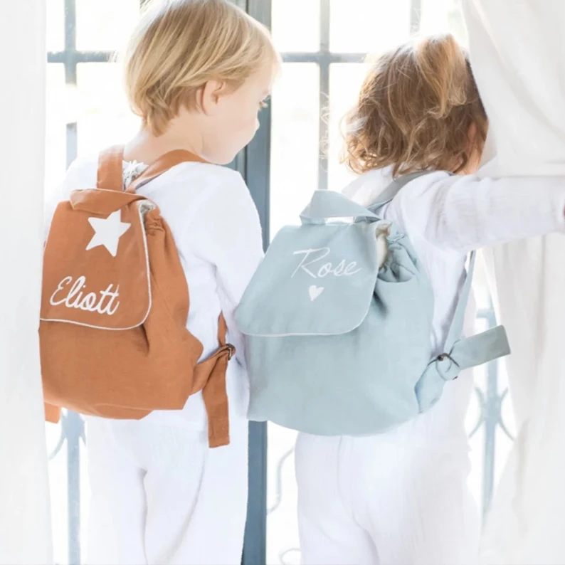 Personalized Child Backpack with First Name Custom Kindergarten Backpack Cotton Backpack