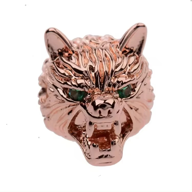 Fashion Glamour Punk Wolf Head CZ Pave Zircon Pendant Bracelet Animal Beads Charms Opp Bag Jewelry Findings Components Accessory